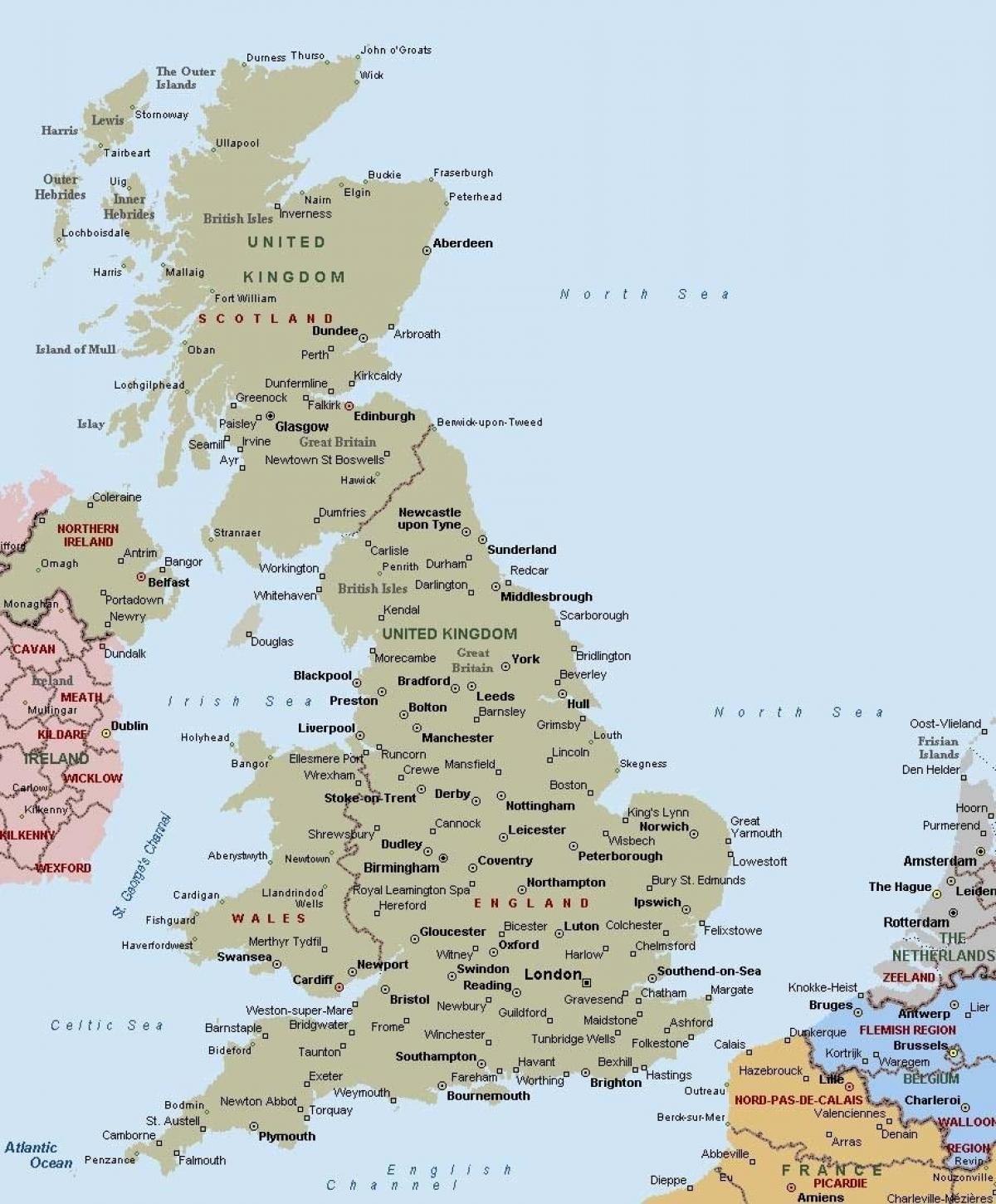 мапа на велика Британија со градови